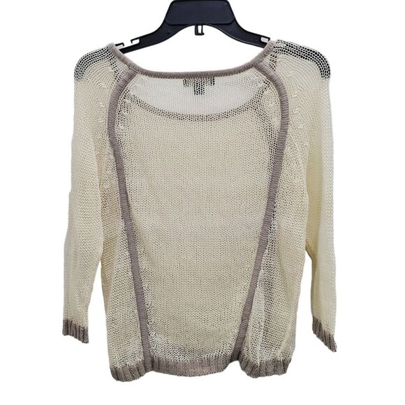 Nordstrom | Trouve Women's Cream Taupe Mesh Open Knit 3/4‎ Sleeve Sweater Size S - Picture 5 of 5
